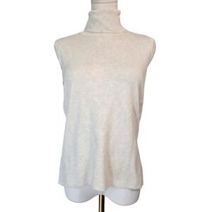 Jeanne Pierre Sweater Set Womens M Oatmeal Cotton TurtlenecK Cardigan